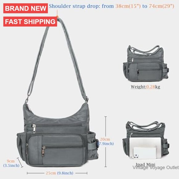 Waterproof Nylon Crossbody Bag with RFID Protection, 5 Pockets - Picture 3 of 7